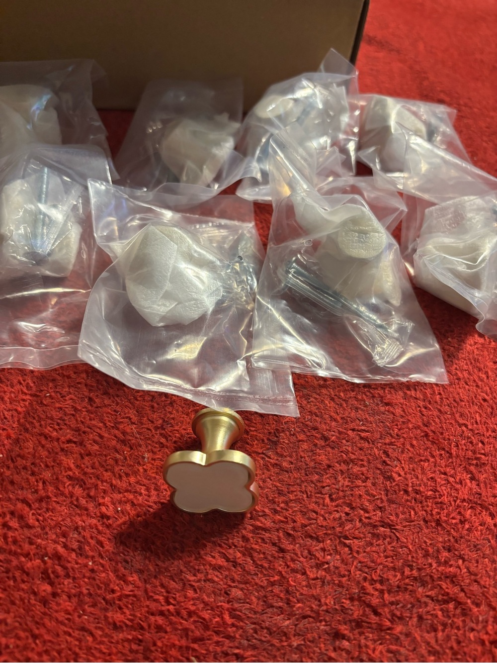White Mother of Pearl Outlined in Gold Cabinet Door Knobs Lot of 8 . New